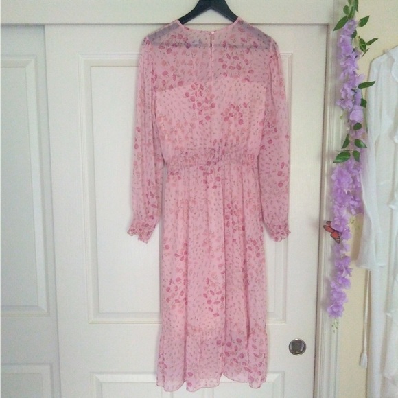 💗 Pink Floral Sheer Lined Midi Length Dress by Reserved • Designed in Poland • - Picture 2 of 7